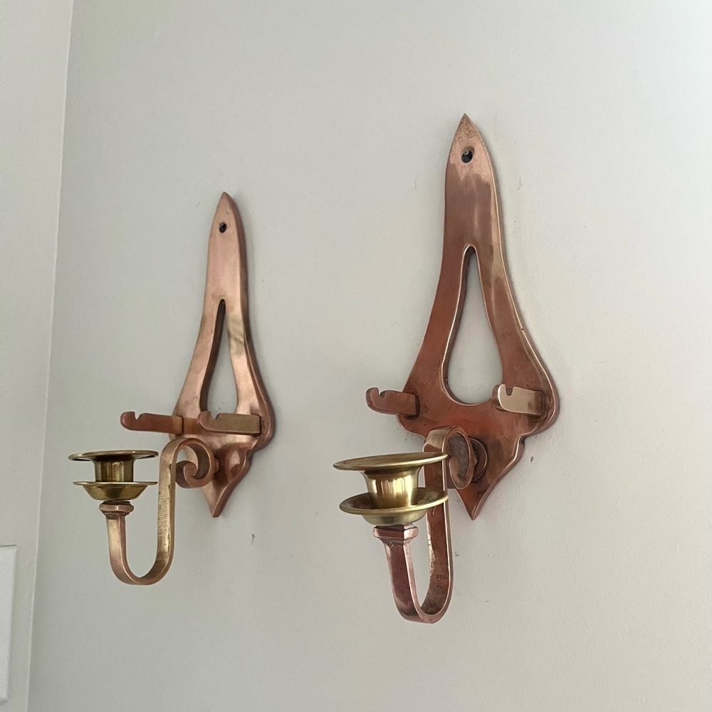 Brass wall sconces with snuffer holder set 2